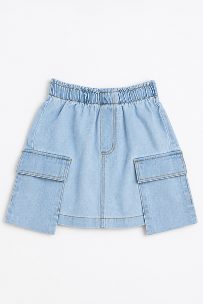 Foto Saia jeans com bolsos cargo
