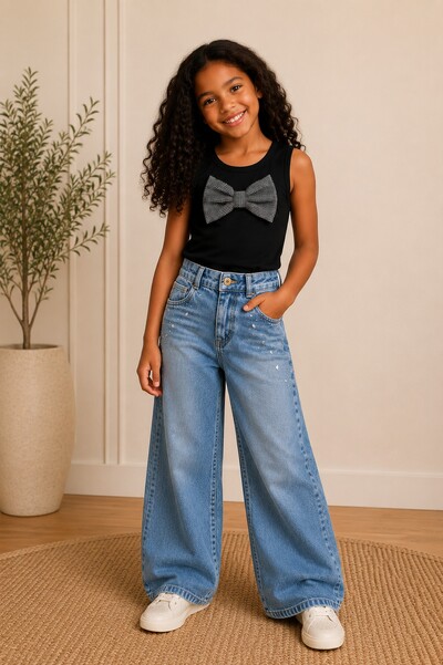 Foto Calça Wide Leg Jeans Com Brilho