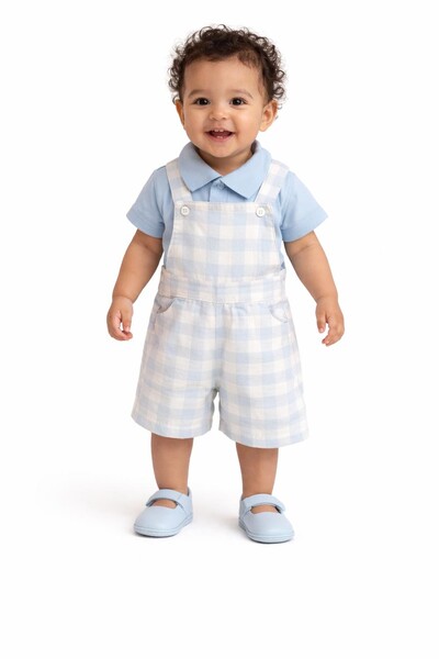 Foto Conjunto Body camisa e Jardineira xadrez