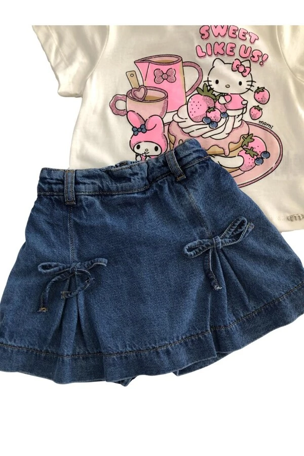 Short Saia Jeans com Laço