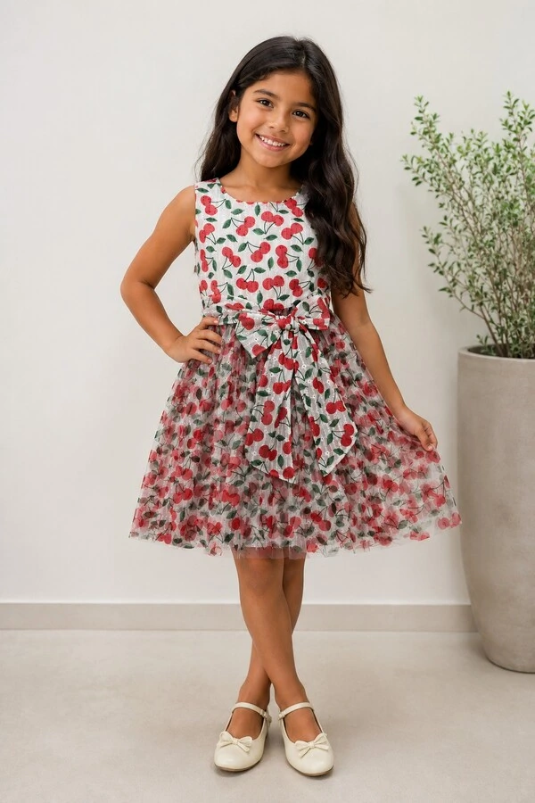 Vestido tule cerejas