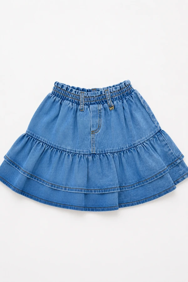 Saia jeans com babados