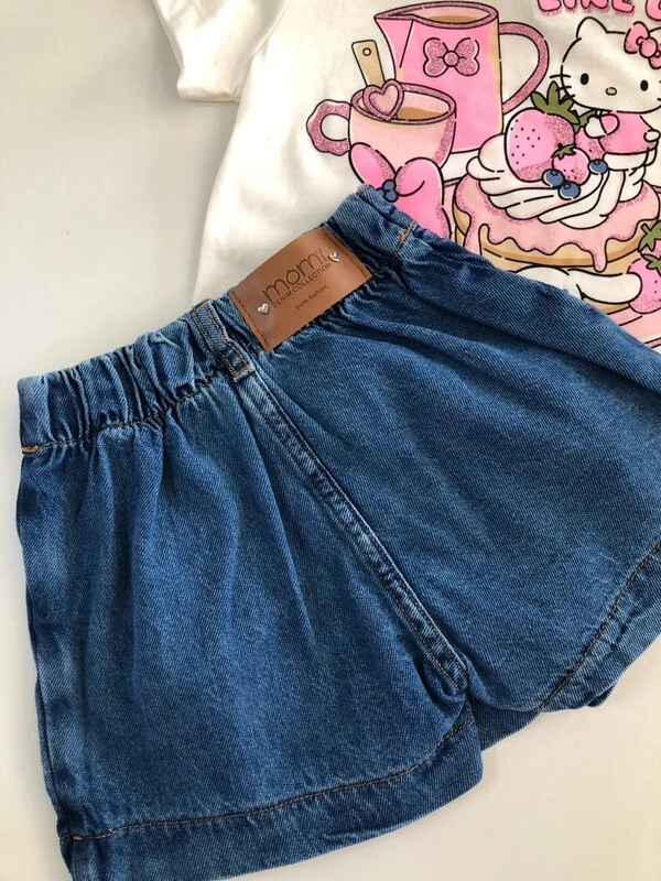 Short Saia Jeans com Laço