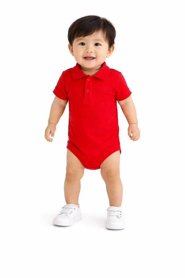 Body Polo Vermelho Bebê