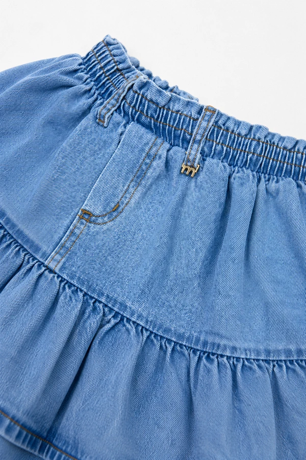 Saia jeans com babados