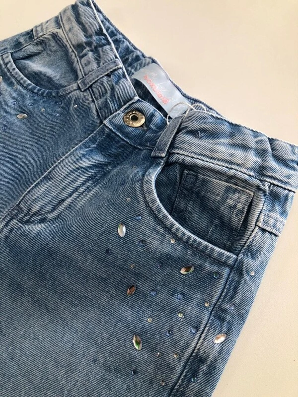 Calça Wide Leg Jeans Com Brilho