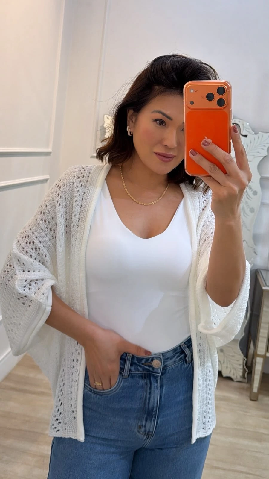 Foto Kimono Tricot Vazado Fabi Mangas 3/4