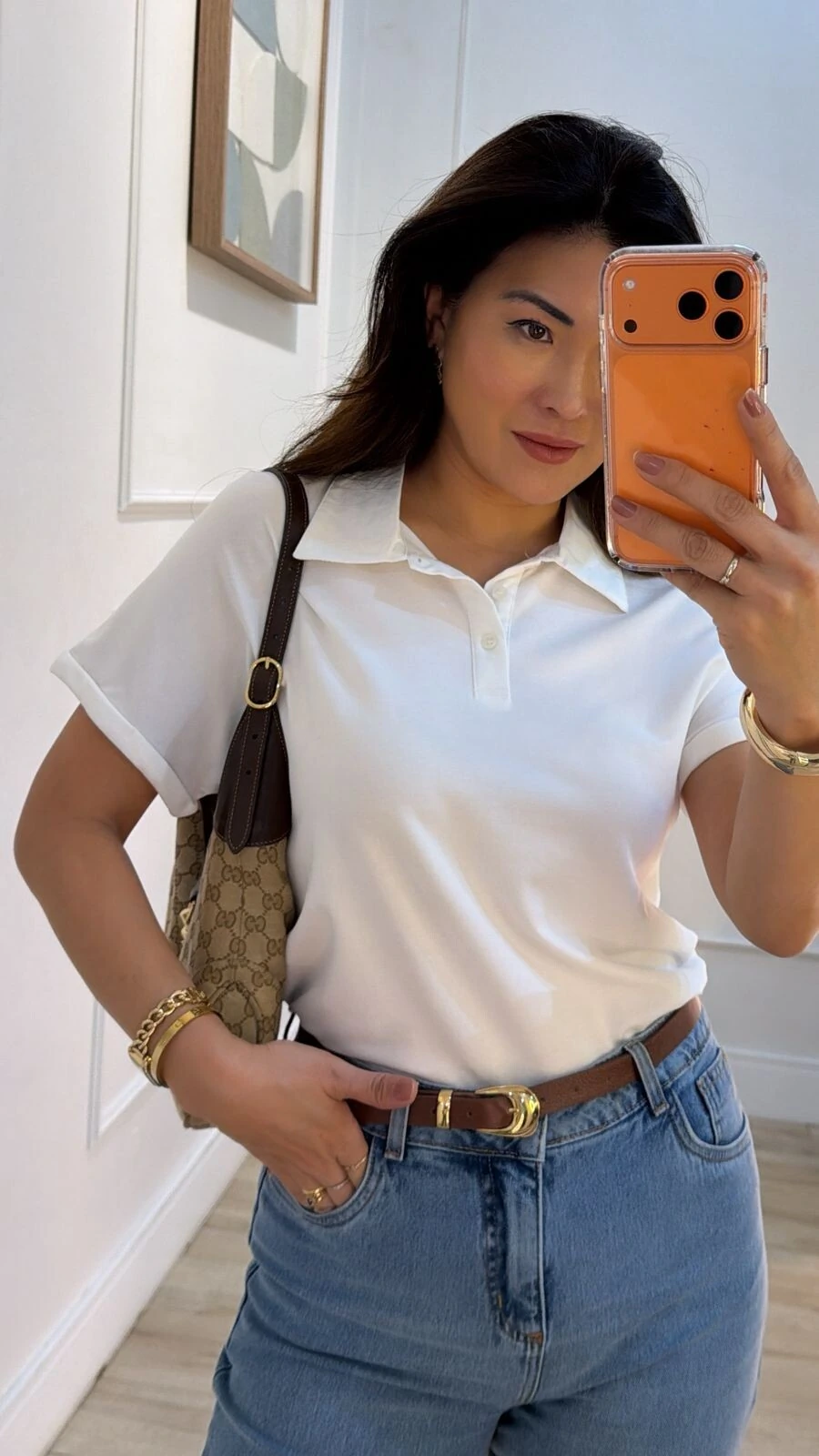 FotoCamisa Polo Texturizada Gabriela Mangas Detalhe Dobrado