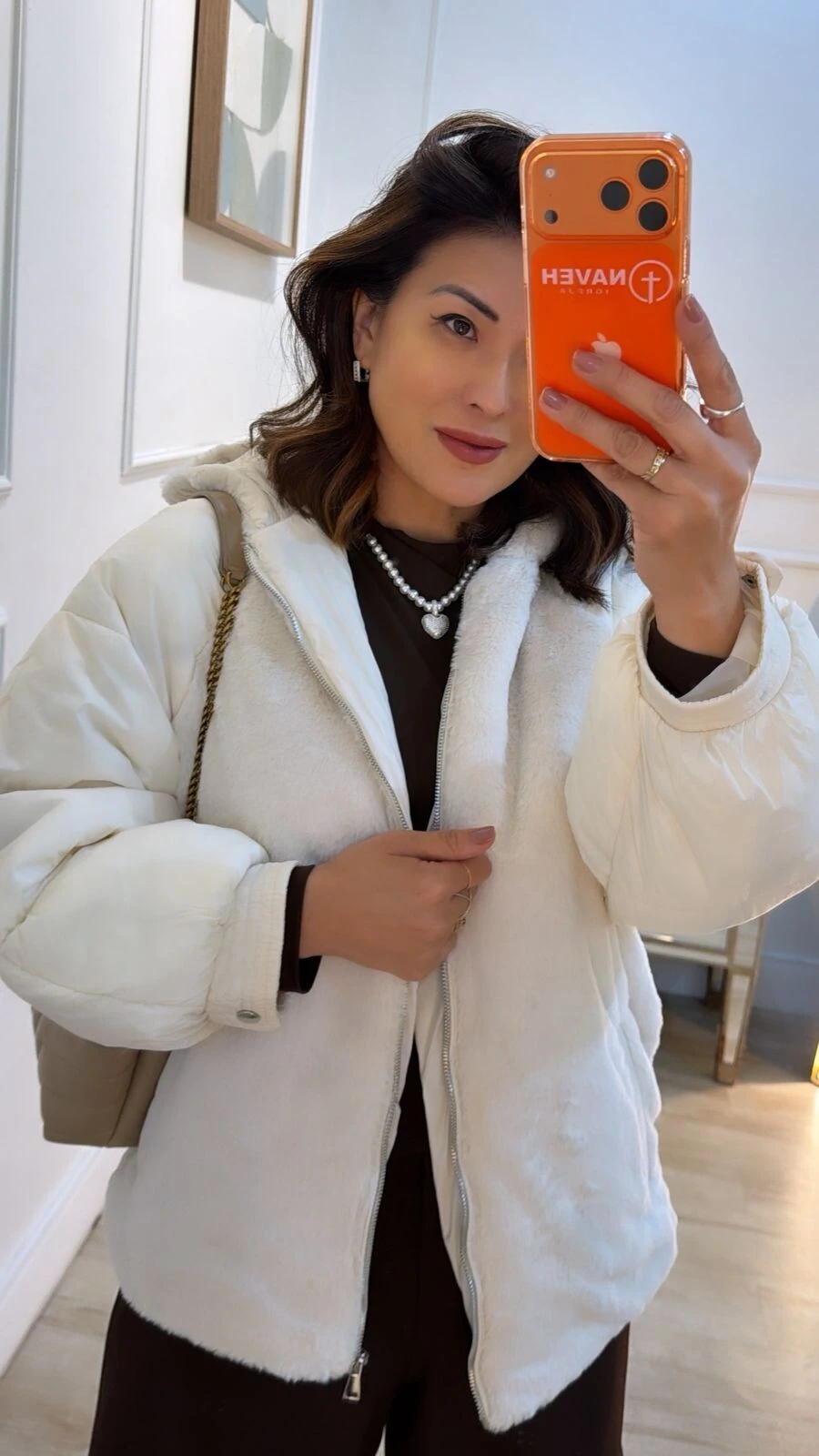 Foto Jaqueta Casaco Puffer Nylon Com Teddy Estella Mangas Bufantes