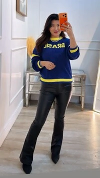 Blusa De Tricot Brasil Paloma Mangas Longas Com Faixa Bicolor