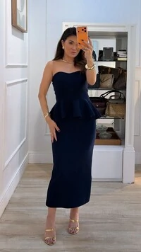 Conjunto Tricot Alexia Toma Que Caia Peplum E Saia Midi