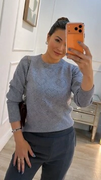 Blusa Tricot Pandora Corações Em Relevo Frontais E Nas Mangas