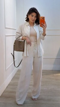 Conjunto Viscose Com Linho Pamela Calça Pantalona E Camisa