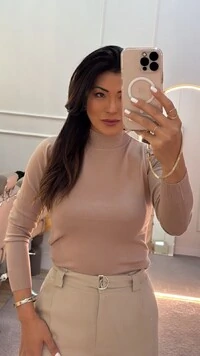 Blusa Tricot Liso Thaina Gola Alta Canelada
