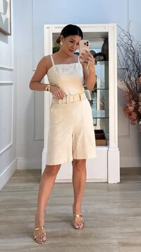 Macaquinho Viscose Com Linho Lívia Cinto Fivela Quadrada