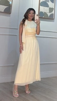 Vestido Midi Chiffon Isis Lástex Largo Na Cintura