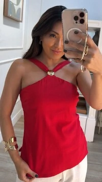 Blusa Viscose Com Linho Louise Maxi Esfera Dourada Frontal