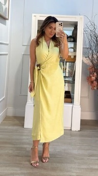 Vestido Midi Mescla Frente Única Yolanda Detalhe Transpassado