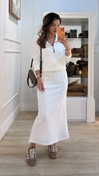 Conjunto Moletom Glaucia Blusa Gola Alta E Saia Midi