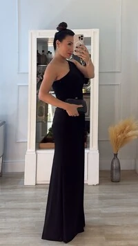 Vestido Longo Detalhe Em Paetê Catarina Fenda Frontal