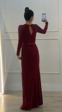 Vestido Longo Mangas Longas Jamile Cinto De Paetê