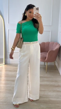 Blusa Malha Layla Ombro Vazado Detalhe Pregas