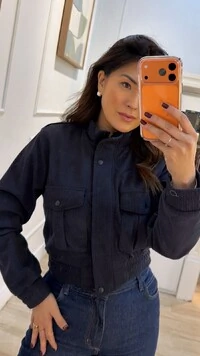 Jaqueta Casaco Bomber Veludo Cotelê Maya Bolsos Quadrados Frontais