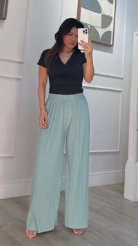 Calça Pantalona Plissada Brooke Pala Larga Com Elástico