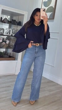 Blusa Crepe Betina Mangas Longas Com Babados