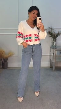 Cardigan Tricot Flora Com Corações Multicolor