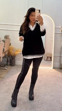 Blusa Tricot Glenda Decote V Com Bicolor Detalhe Bicolor