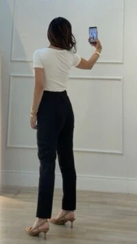 Calça Slim Alfaiataria Nervura Sarah Pala Transpassada