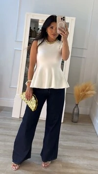 Blusa Regata Alongada Tricot Peplum Jamile