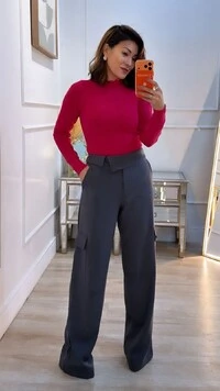 Blusa Tricot Gola Alta Detalhe Nuvem Jamile Nervuras Em Zigue-Zague