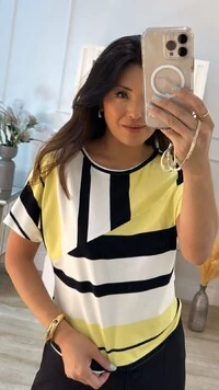 Blusa Ampla Malha Listrada Tricolor Eloise