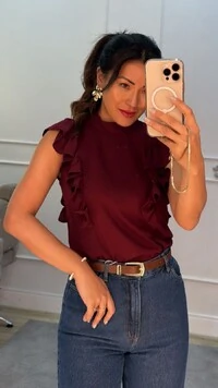Blusa Regata Crepe Debora Detalhe De Babado