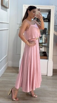 Vestido Midi Mescla Evasê Antonella Cinto Faixa Fivela Flores Duplas Douradas