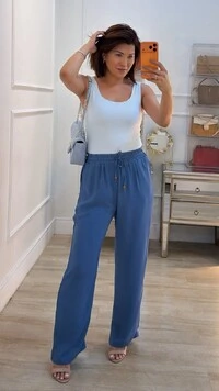 Calça Pantalona Sarah Pala Larga Com Amarração
