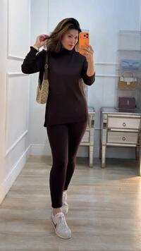 Conjunto Tricot Esther Poncho Gola Rolê E Calça