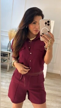 Camisa Cropped Mangas 3/4 Princesa Twill Zaya Detalhe Lapela Frontal