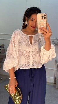Bata Mullet Rendada Emilia Mangas Longas Bufantes