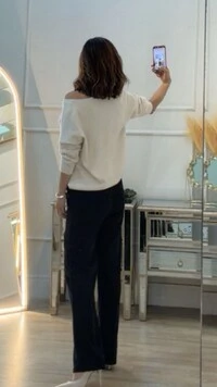 Calça Pantalona Texturizada Vilma Com Amarração Em Cordão