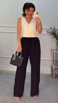 Calça Pantalona Rayssa Viscose Com Elástico Na Pala