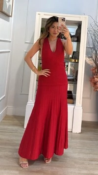 Vestido Tricot Com Fio De Lurex Decote V Ariel Detalhe Camada Em Nuvem