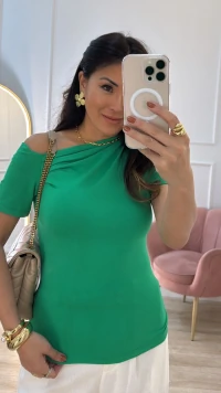Blusa Malha Layla Ombro Vazado Detalhe Pregas