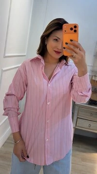 Camisa Risca De Giz Bruna Punhos Largos