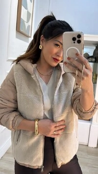 Jaqueta Nylon Com Teddy Safira Pespontos Em Losangos