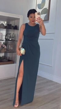 Vestido Longo Melory Detalhe Frontal Drapeado Transpassado