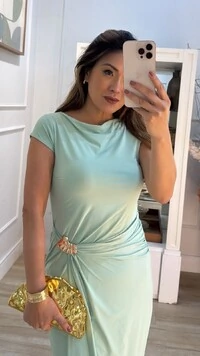 Vestido Muscle Midi Malha Fria Aretha Transpasse Com Detalhe De Fivela Dourada