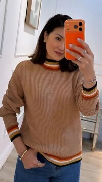 Blusa Tricot Texturizado Aylla Gola Alta Detalhe Listras Multicolor